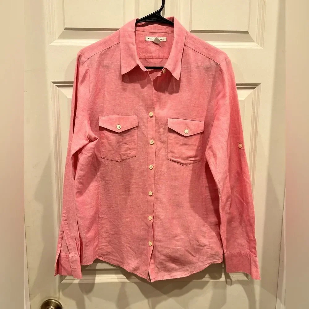 Banana Republic Pink Flax Cotton Button Down Shirt women’s‎ size Large
